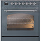 ILVE Nostalgie II 30" Dual Fuel Propane Gas Range in Blue Grey with Chrome Trim, UP30NMPBGCLP