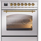 ILVE Nostalgie II 30" Dual Fuel Propane Gas Range in Stainless Steel with Brass Trim, UP30NMPSSGLP