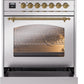 ILVE Nostalgie II 30" Dual Fuel Propane Gas Range in Stainless Steel with Brass Trim, UP30NMPSSGLP