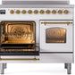 ILVE Nostalgie II 40" Induction Range with Element Stove and Electric Oven in White with Brass Trim, UPDI406NMPWHG