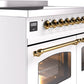 ILVE Nostalgie II 40" Induction Range with Element Stove and Electric Oven in White with Brass Trim, UPDI406NMPWHG