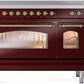 ILVE Nostalgie II 48" Induction Range with Element Stove and Electric Oven in Burgundy with Brass Trim, UPI486NMPBUG