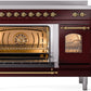 ILVE Nostalgie II 48" Induction Range with Element Stove and Electric Oven in Burgundy with Brass Trim, UPI486NMPBUG