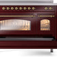 ILVE Nostalgie II 48" Induction Range with Element Stove and Electric Oven in Burgundy with Brass Trim, UPI486NMPBUG