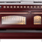 ILVE Nostalgie II 48" Dual Fuel Natural Gas Range in Burgundy with Copper Trim, UP48FNMPBUP