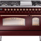 ILVE Nostalgie II 48" Dual Fuel Natural Gas Range in Burgundy with Copper Trim, UP48FNMPBUP