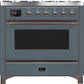 ILVE Majestic II 36" Dual Fuel Natural Gas Range in Blue Grey with Bronze Trim, UM09FDNS3BGB
