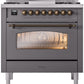 ILVE Nostalgie II 36" Dual Fuel Natural Gas Range in Matte Graphite with Bronze Trim, UP36FNMPMGB