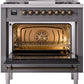 ILVE Nostalgie II 36" Dual Fuel Natural Gas Range in Matte Graphite with Bronze Trim, UP36FNMPMGB