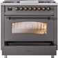 ILVE Nostalgie II 36" Dual Fuel Natural Gas Range in Matte Graphite with Bronze Trim, UP36FNMPMGB