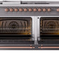 ILVE Nostalgie II 60" Dual Fuel Natural Gas Range in Matte Graphite with Copper Trim, UP60FSNMPMGP
