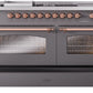 ILVE Nostalgie II 60" Dual Fuel Natural Gas Range in Matte Graphite with Copper Trim, UP60FSNMPMGP