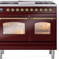 ILVE Nostalgie II 40" Dual Fuel Natural Gas Range in Burgundy with Brass Trim, UPD40FNMPBUG