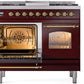 ILVE Nostalgie II 40" Dual Fuel Natural Gas Range in Burgundy with Brass Trim, UPD40FNMPBUG