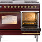 ILVE Nostalgie II 40" Dual Fuel Natural Gas Range in Burgundy with Brass Trim, UPD40FNMPBUG