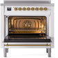 ILVE Nostalgie II 36" Induction Range with Element Stove and Electric Oven in White with Brass Trim, UPI366NMPWHG