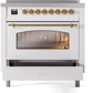 ILVE Nostalgie II 36" Induction Range with Element Stove and Electric Oven in White with Brass Trim, UPI366NMPWHG