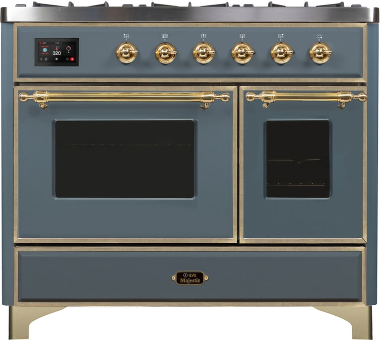 ILVE Majestic II 40" Dual Fuel Natural Gas Range in Blue Grey with Brass Trim, UMD10FDNS3BGG