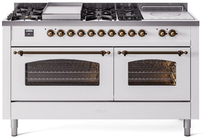 ILVE Nostalgie II 60" Dual Fuel Natural Gas Range in White with Bronze Trim, UP60FSNMPWHB