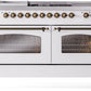 ILVE Nostalgie II 60" Dual Fuel Natural Gas Range in White with Bronze Trim, UP60FSNMPWHB