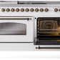 ILVE Nostalgie II 60" Dual Fuel Natural Gas Range in White with Bronze Trim, UP60FSNMPWHB