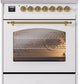 ILVE Nostalgie II 30" Dual Fuel Natural Gas Range in White with Brass Trim, UP30NMPWHG