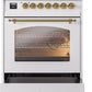 ILVE Nostalgie II 30" Dual Fuel Natural Gas Range in White with Brass Trim, UP30NMPWHG