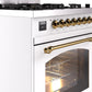 ILVE Nostalgie II 30" Dual Fuel Natural Gas Range in White with Brass Trim, UP30NMPWHG