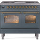 ILVE Nostalgie II 40" Dual Fuel Propane Gas Range in Blue Grey with Brass Trim, UPD40FNMPBGGLP
