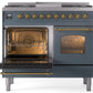 ILVE Nostalgie II 40" Dual Fuel Propane Gas Range in Blue Grey with Brass Trim, UPD40FNMPBGGLP