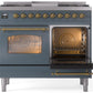 ILVE Nostalgie II 40" Dual Fuel Propane Gas Range in Blue Grey with Brass Trim, UPD40FNMPBGGLP