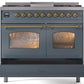 ILVE Nostalgie II 40" Dual Fuel Propane Gas Range in Blue Grey with Brass Trim, UPD40FNMPBGGLP