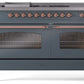 ILVE Nostalgie II 60" Dual Fuel Propane Gas Range in Blue Grey with Copper Trim, UP60FSNMPBGPLP