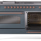 ILVE Nostalgie II 60" Dual Fuel Propane Gas Range in Blue Grey with Copper Trim, UP60FSNMPBGPLP