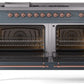 ILVE Nostalgie II 60" Dual Fuel Propane Gas Range in Blue Grey with Copper Trim, UP60FSNMPBGPLP