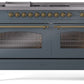 ILVE Nostalgie II 60" Dual Fuel Propane Gas Range in Blue Grey with Brass Trim, UP60FSNMPBGGLP
