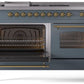 ILVE Nostalgie II 60" Dual Fuel Propane Gas Range in Blue Grey with Brass Trim, UP60FSNMPBGGLP