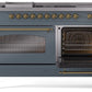 ILVE Nostalgie II 60" Dual Fuel Propane Gas Range in Blue Grey with Brass Trim, UP60FSNMPBGGLP
