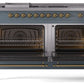 ILVE Nostalgie II 60" Dual Fuel Propane Gas Range in Blue Grey with Brass Trim, UP60FSNMPBGGLP