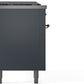 ILVE Nostalgie II 60" Dual Fuel Propane Gas Range in Blue Grey with Brass Trim, UP60FSNMPBGGLP