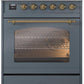 ILVE Nostalgie II 30" Induction Range with Element Stove and Electric Oven in Blue Grey with Brass Trim, UPI304NMPBGG