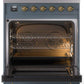 ILVE Nostalgie II 30" Induction Range with Element Stove and Electric Oven in Blue Grey with Brass Trim, UPI304NMPBGG
