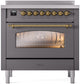 ILVE Nostalgie II 36" Induction Range with Element Stove and Electric Oven in Matte Graphite with Brass Trim, UPI366NMPMGG