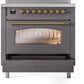 ILVE Nostalgie II 36" Induction Range with Element Stove and Electric Oven in Matte Graphite with Brass Trim, UPI366NMPMGG
