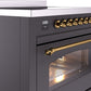ILVE Nostalgie II 36" Induction Range with Element Stove and Electric Oven in Matte Graphite with Brass Trim, UPI366NMPMGG