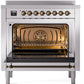 ILVE Nostalgie II 36" Induction Range with Element Stove and Electric Oven in Stainless Steel with Bronze Trim, UPI366NMPSSB