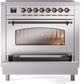 ILVE Nostalgie II 36" Induction Range with Element Stove and Electric Oven in Stainless Steel with Bronze Trim, UPI366NMPSSB