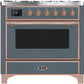 ILVE Majestic II 36" Dual Fuel Natural Gas Range in Blue Grey with Copper Trim, UM09FDNS3BGP