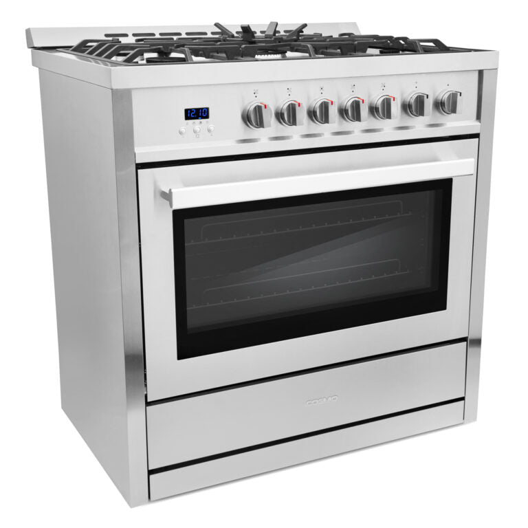 Cosmo 36" 3.8 cu. ft. Single Oven Gas Range with 5 Burner Cooktop and Heavy Duty Cast Iron Grates in Stainless Steel, COS-965AGC