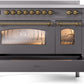 ILVE Nostalgie II 48" Induction Range with Element Stove and Electric Oven in Matte Graphite with Brass Trim, UPI486NMPMGG